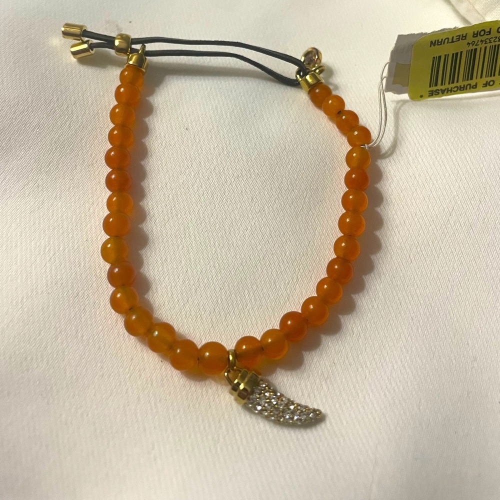 Michael Kors orange bead gold pave crystal horn leather bracelet